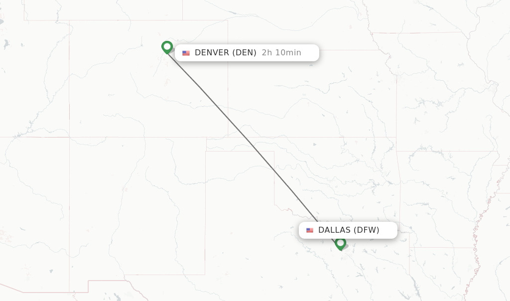 Flights from Dallas to Denver route map