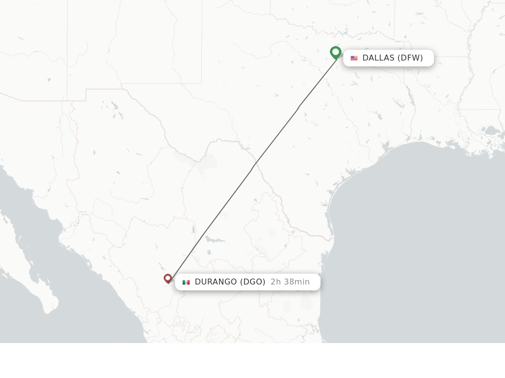 Flights from Dallas to Durango route map