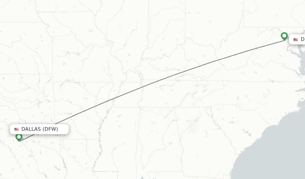 Flights from Dallas to Washington route map