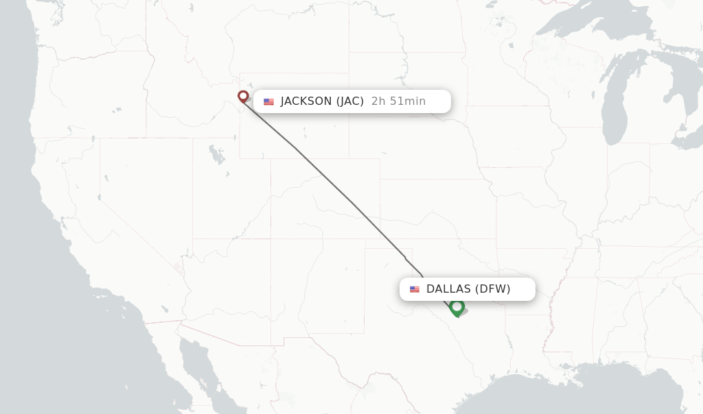 Flights from Dallas to Jackson route map