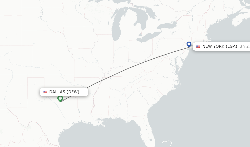Flights from Dallas to New York route map