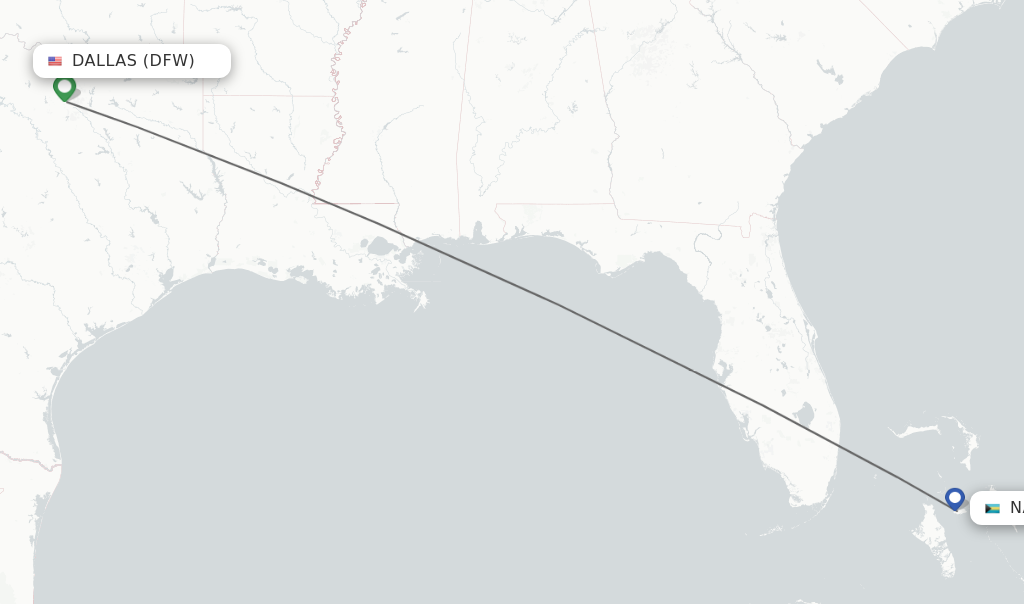 Flights from Dallas to Nassau route map