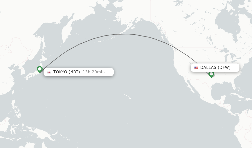 Flights from Dallas to Tokyo route map