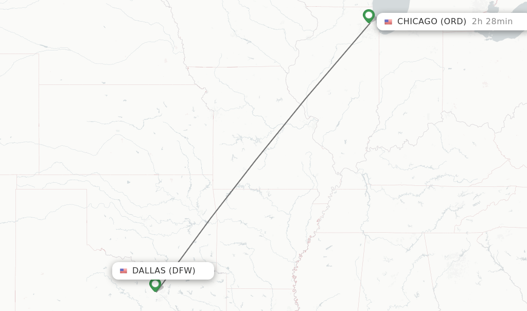 Flights from Dallas to Chicago route map