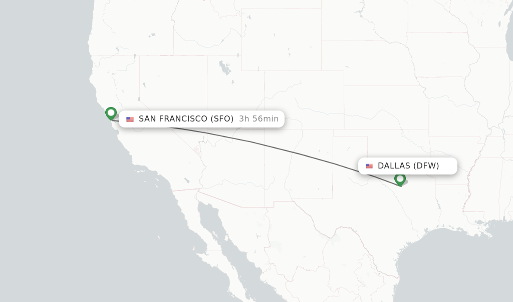 Flights from Dallas to San Francisco route map