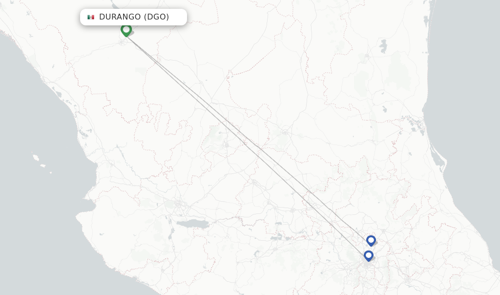 Route map with flights from Durango with Aeromexico