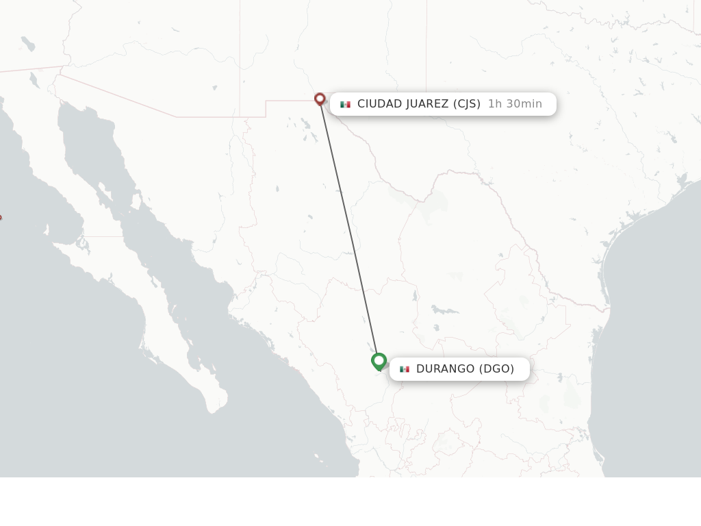 Flights from Durango to Ciudad Juarez route map