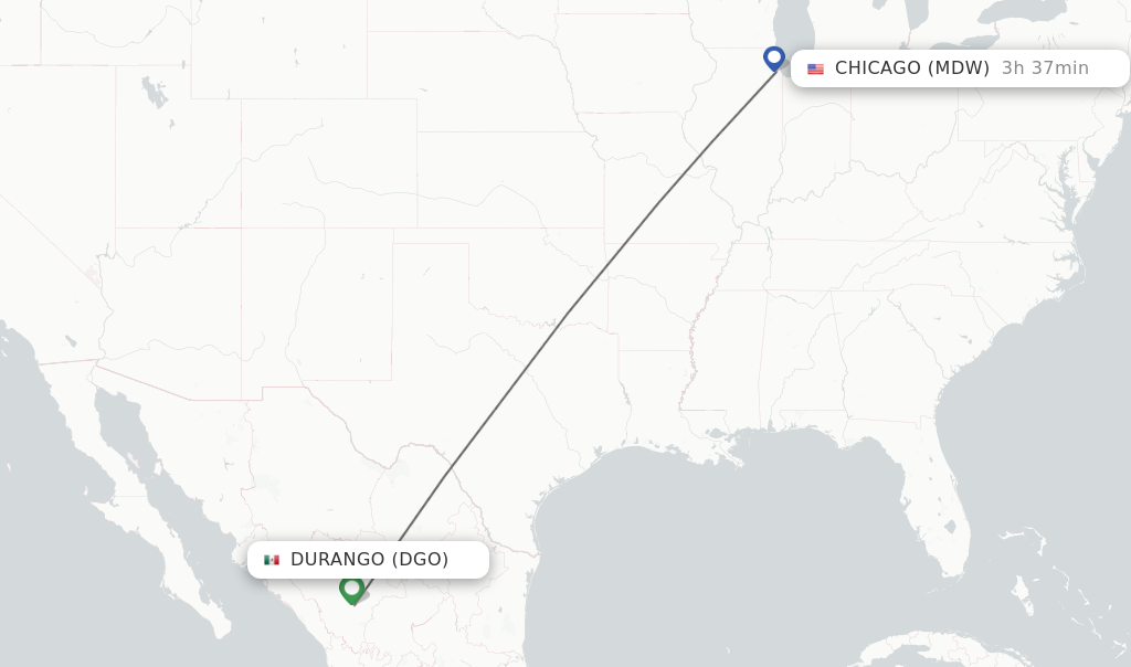 Flights from Durango to Chicago route map
