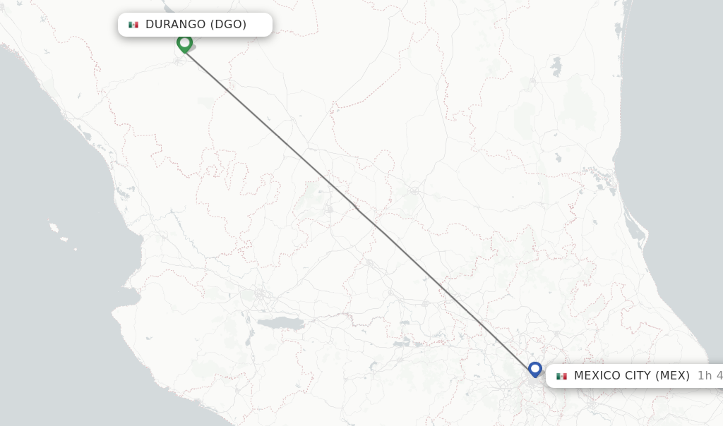 Flights from Durango to Mexico City route map