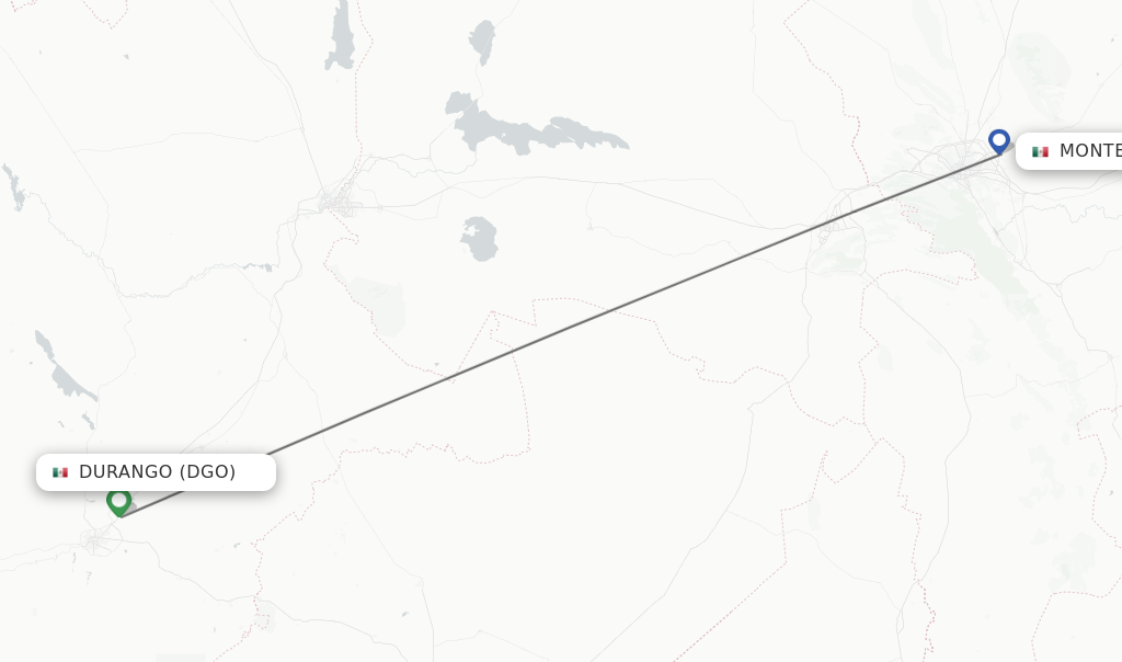 Flights from Durango to Monterrey route map