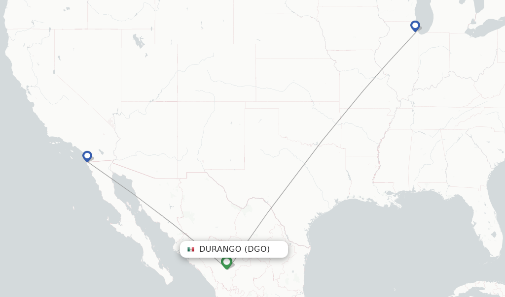 Route map with flights from Durango with Volaris