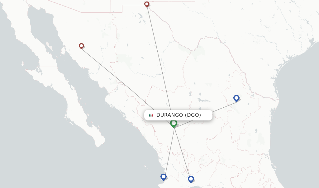 Route map with flights from Durango with TAR Aerolineas