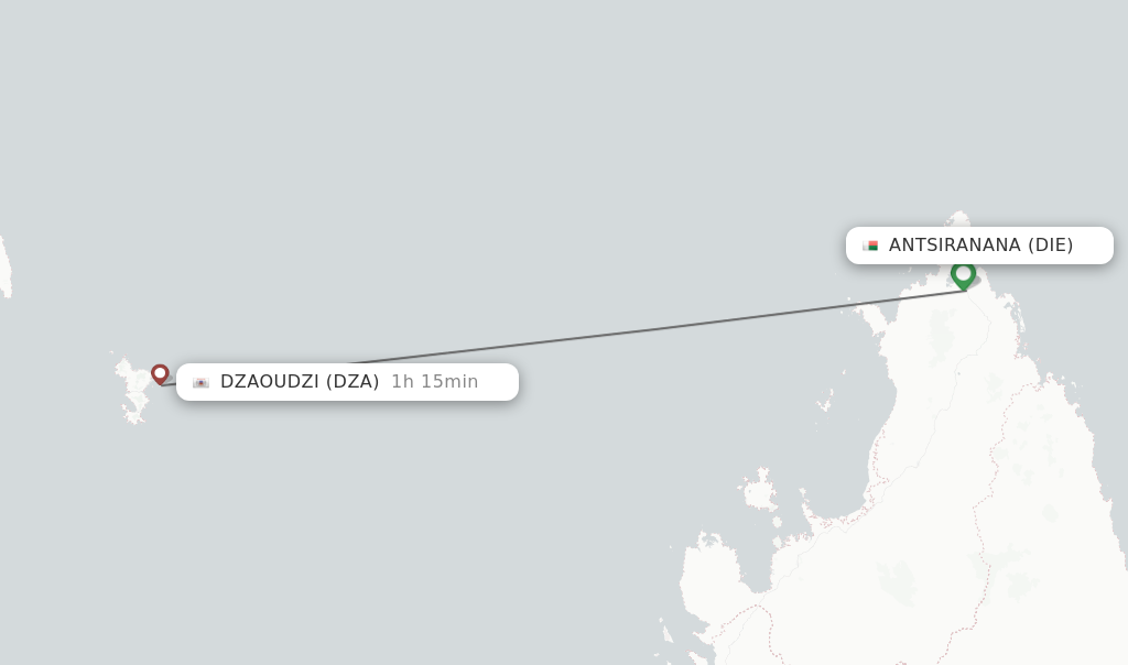 Flights from Antsiranana to Dzaoudzi route map