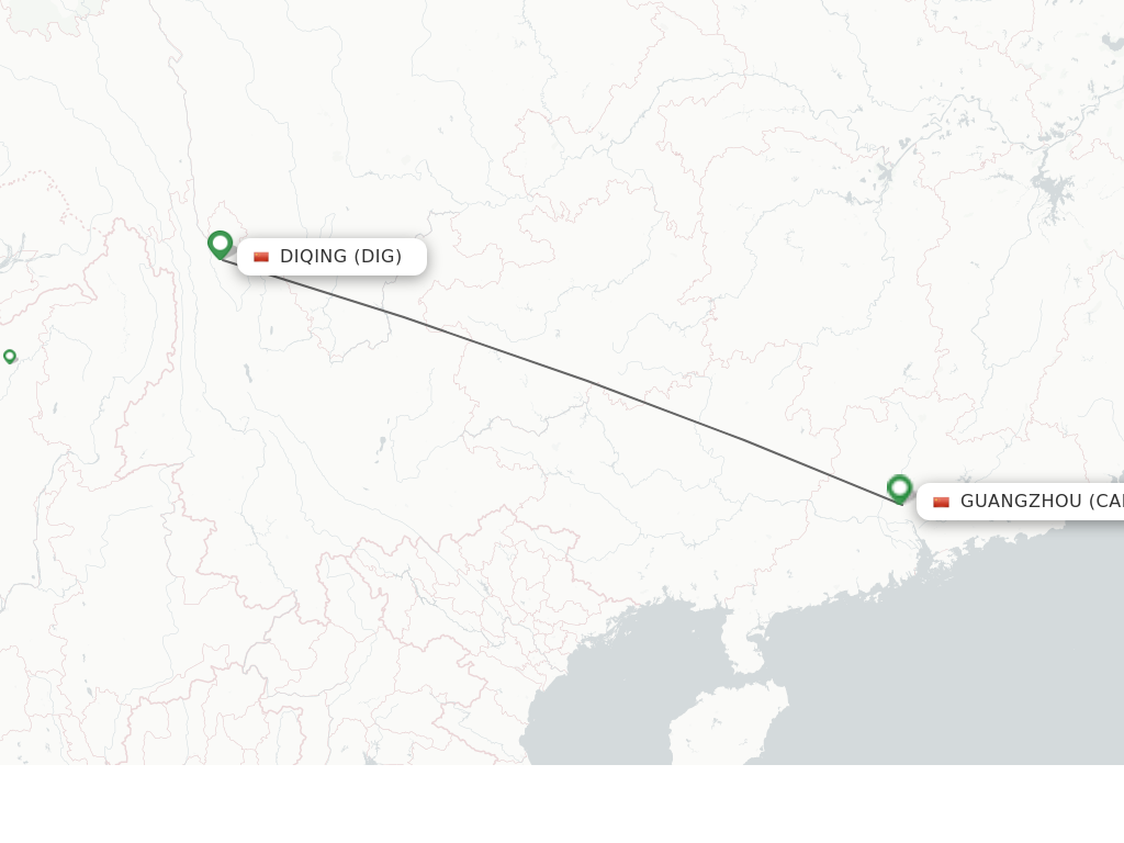 Flights from Diqing to Guangzhou route map