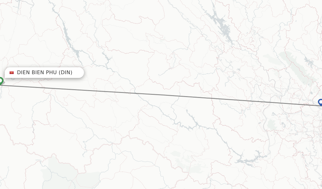 Flights from Dien Bien Phu to Hanoi route map