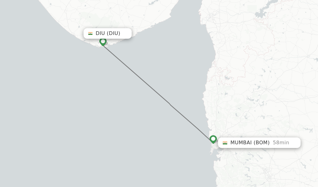 Flights from Mumbai to Diu route map