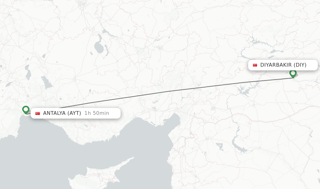 Flights from Diyarbakir to Antalya route map