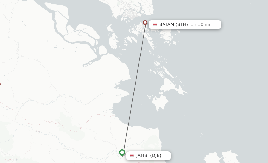 Flights from Jambi to Batam route map