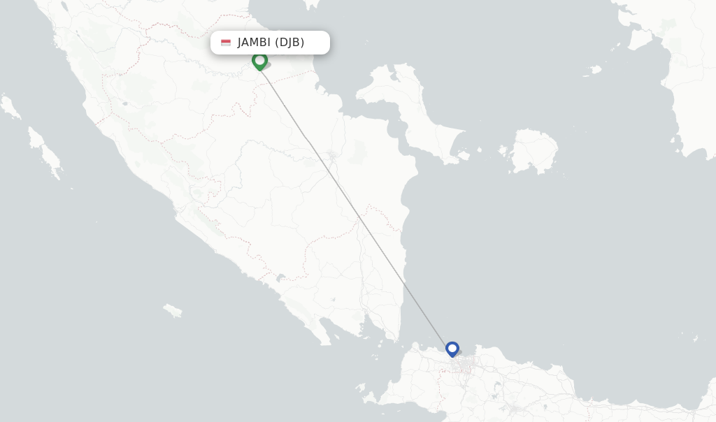 Route map with flights from Jambi with Citilink