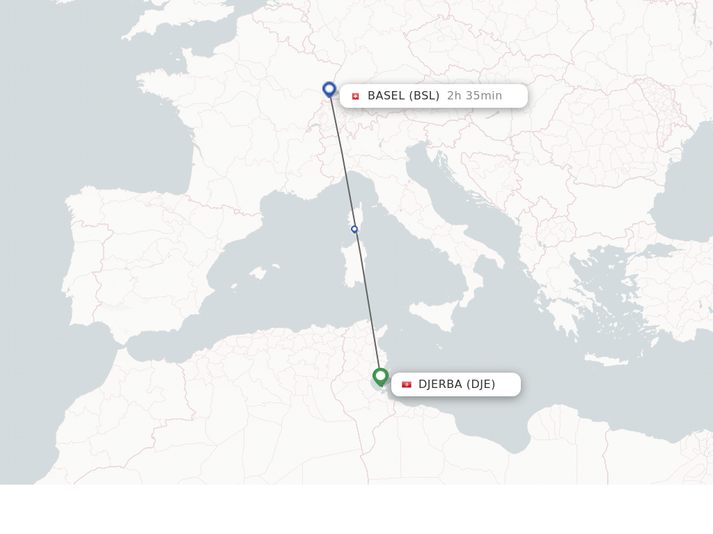 Flights from Djerba to Basel, Switzerland/Mulhouse route map