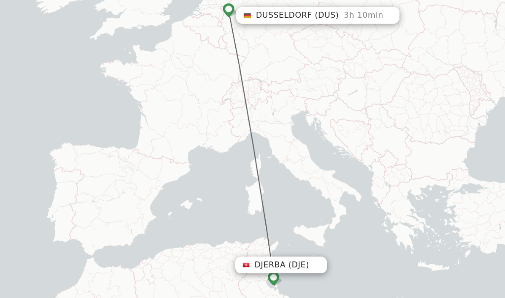 Flights from Djerba to Dusseldorf route map