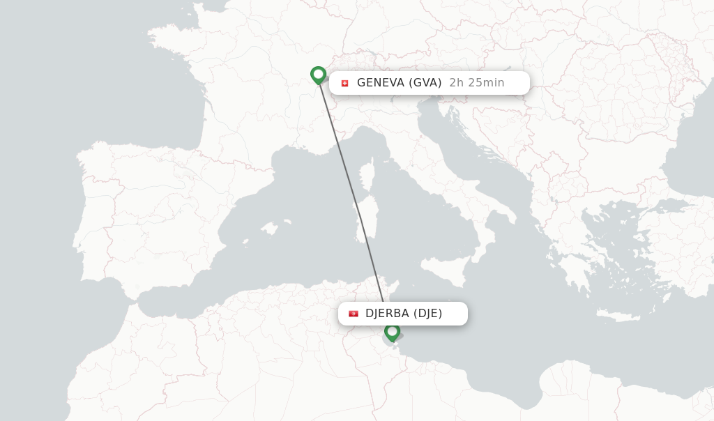 Flights from Djerba to Geneva route map