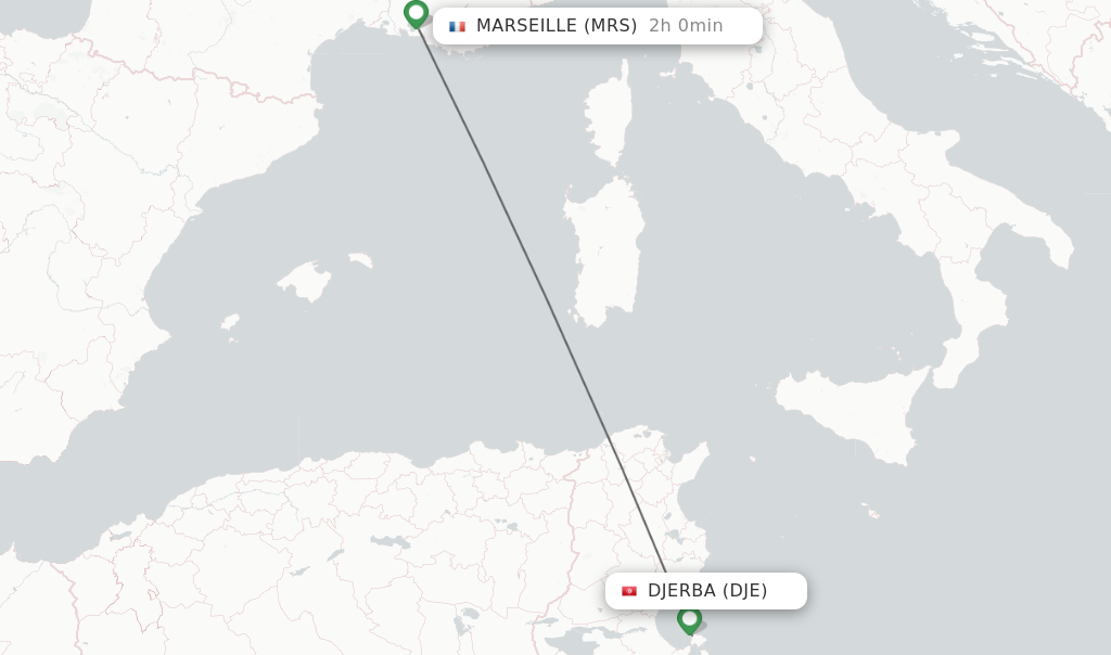 Flights from Djerba to Marseille route map