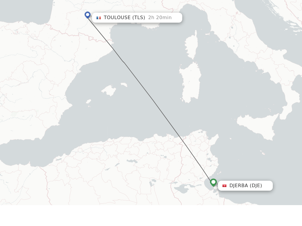 Flights from Djerba to Toulouse route map