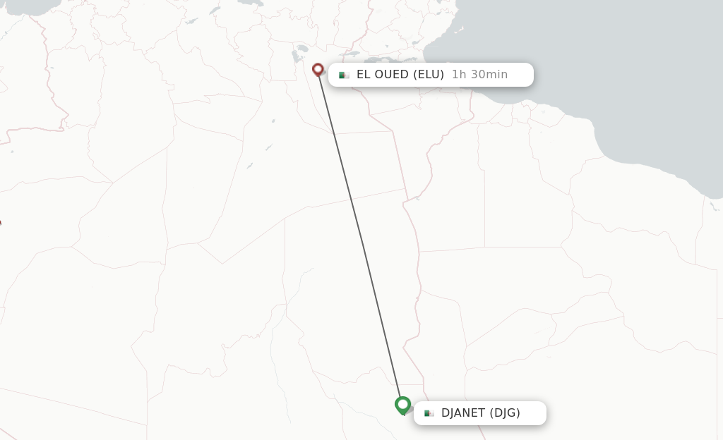 Flights from Djanet to El Oued route map