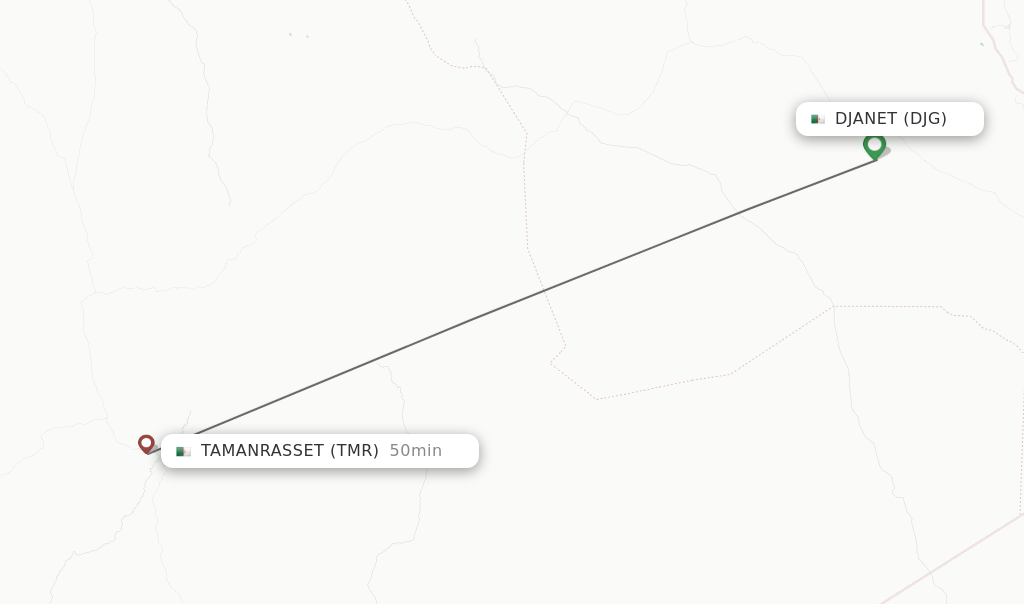 Flights from Djanet to Tamanrasset route map