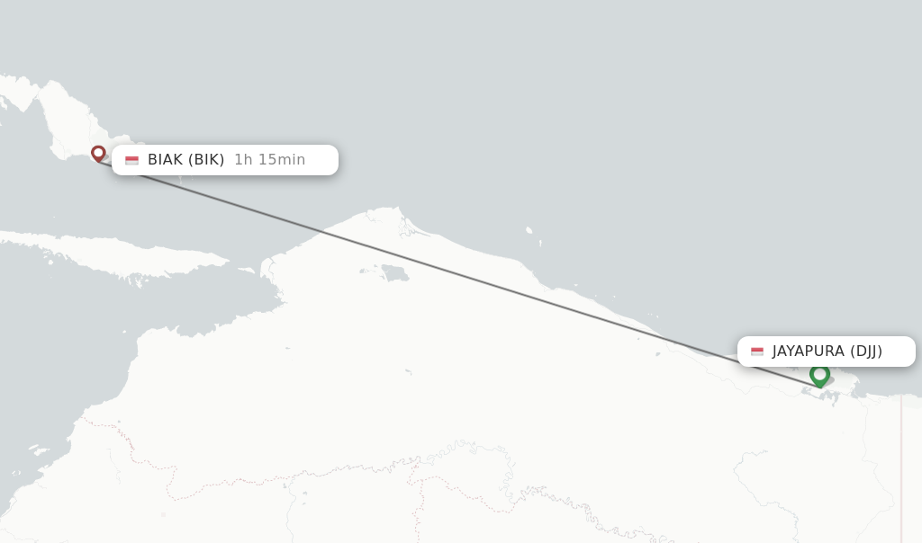 Flights from Jayapura to Biak route map