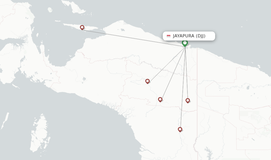 Route map with flights from Jayapura with Trigana Air