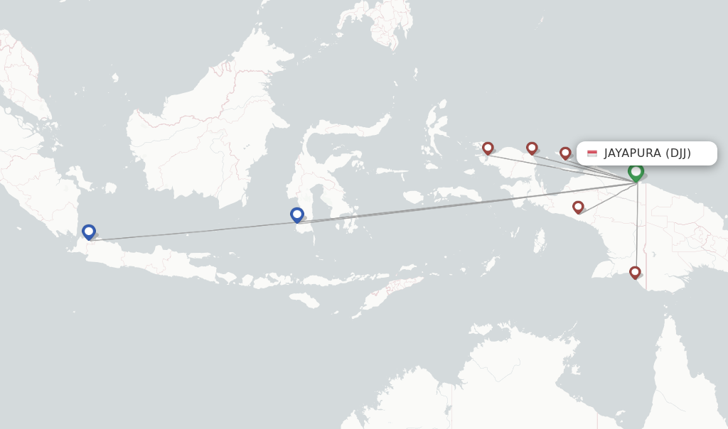Route map with flights from Jayapura with Lion Air