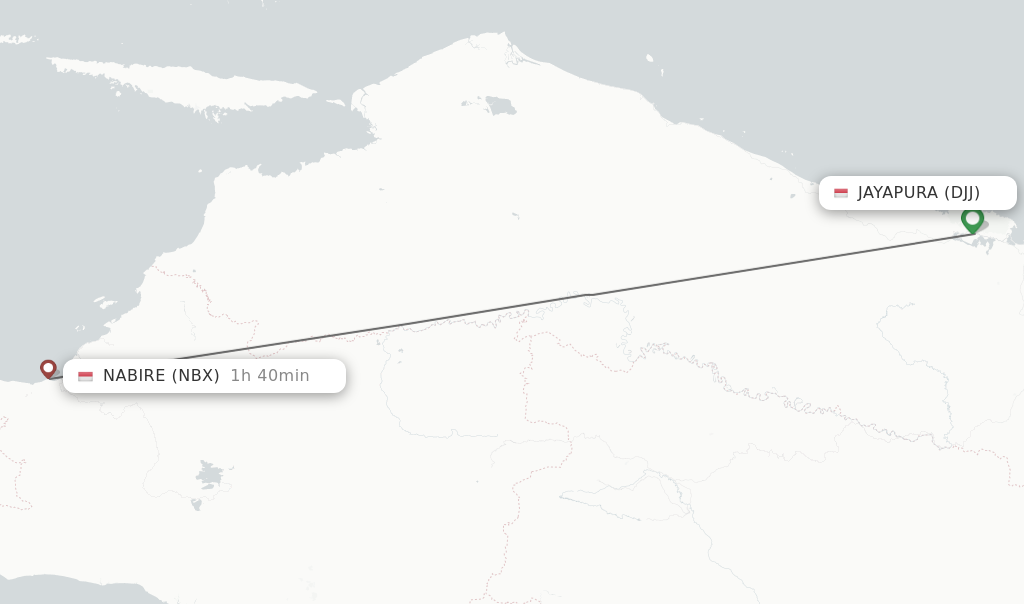 Flights from Jayapura to Nabire route map