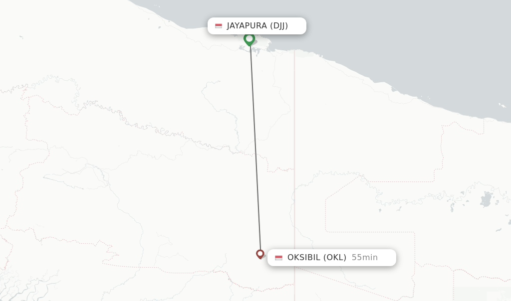 Flights from Jayapura to Oksibil route map