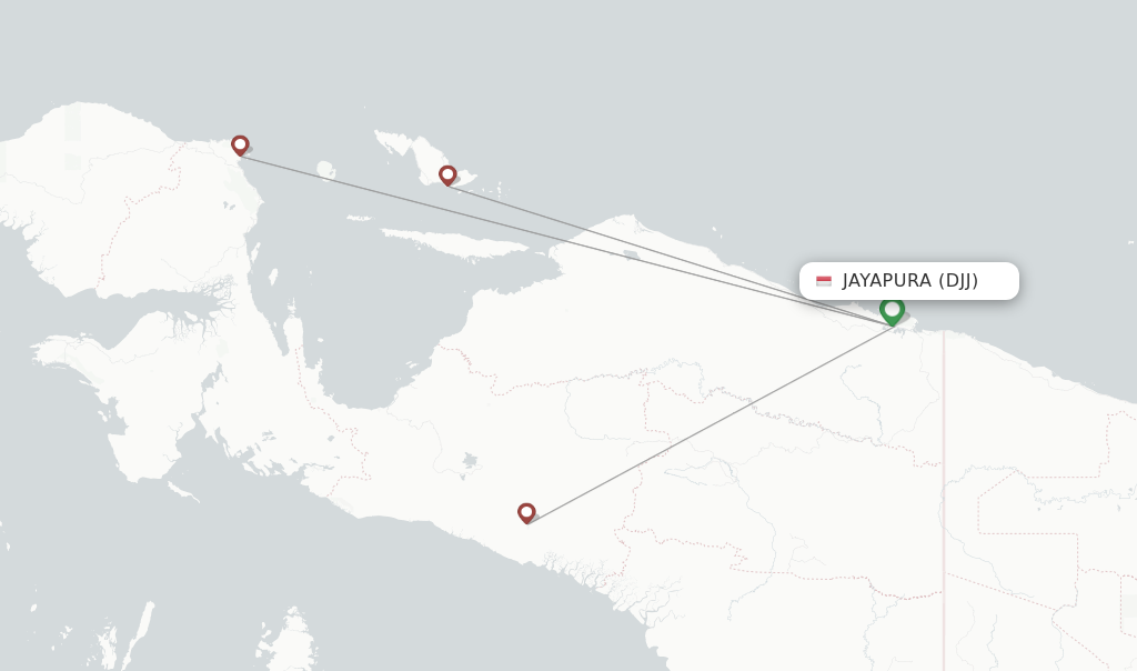 Route map with flights from Jayapura with Sriwijaya Air