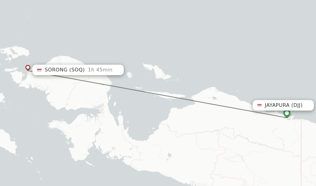 Flights from Sorong to Jayapura route map