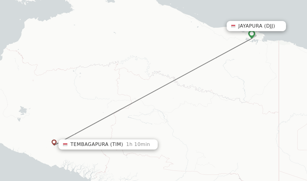 Flights from Jayapura to Tembagapura route map