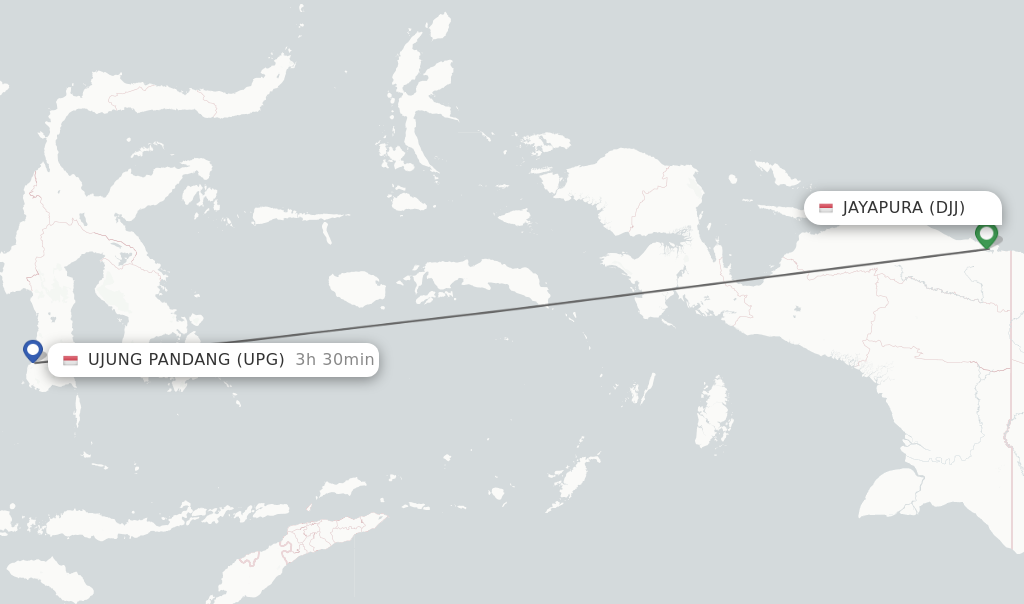 Flights from Jayapura to Ujung Pandang route map