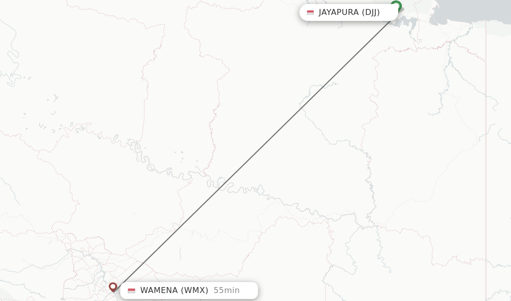 Flights from Jayapura to Wamena route map