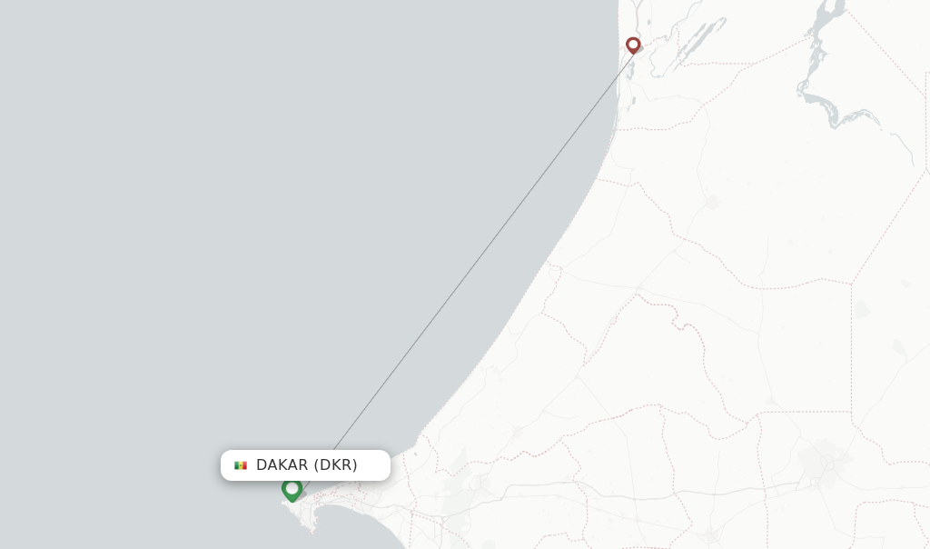 Flights from Dakar to Praia route map