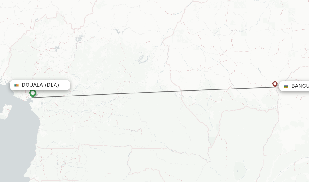Flights from Douala to Bangui route map