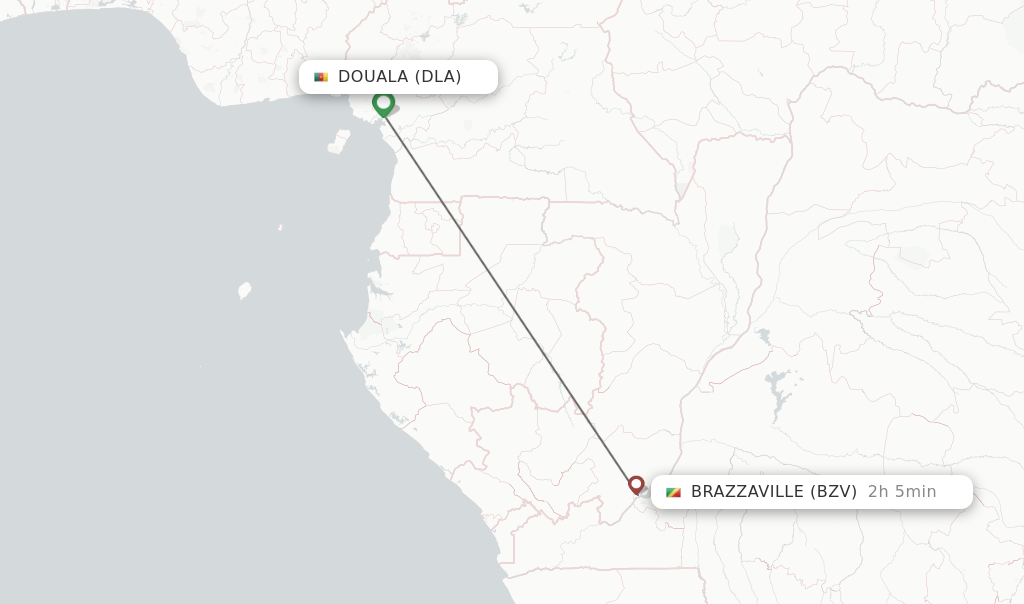 Flights from Douala to Brazzaville route map