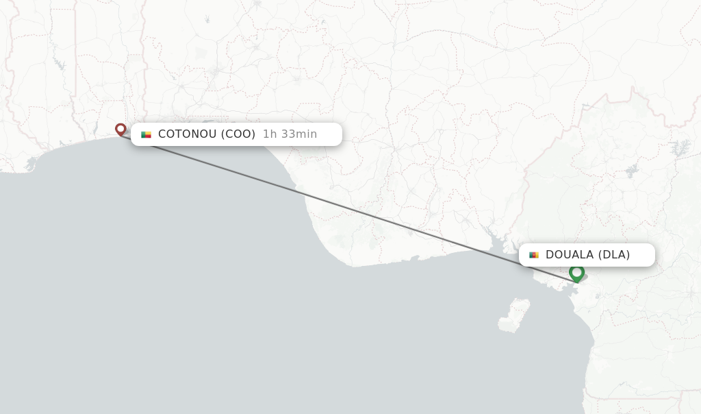 Flights from Douala to Cotonou route map