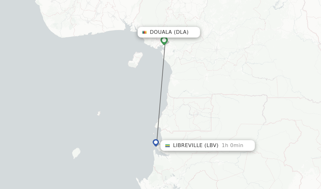 Flights from Douala to Libreville route map