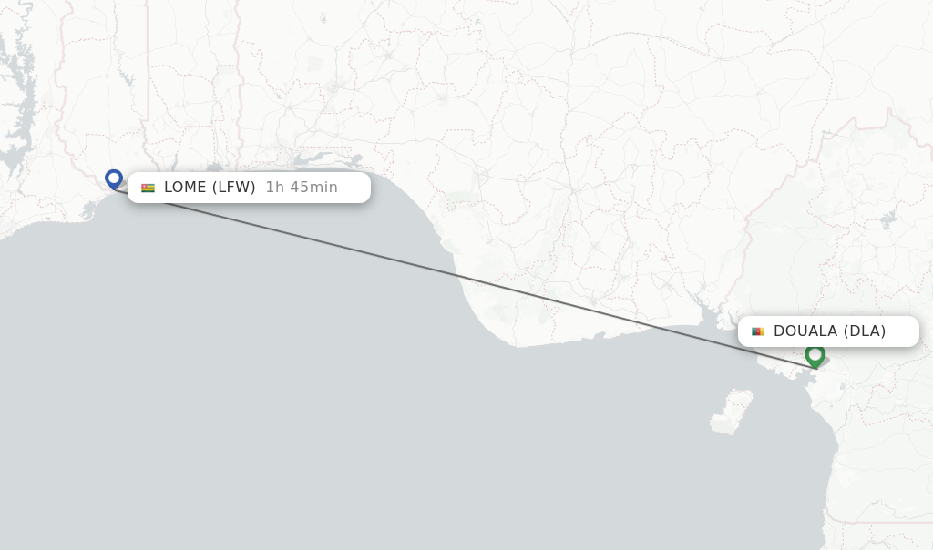 Flights from Douala to Lome route map
