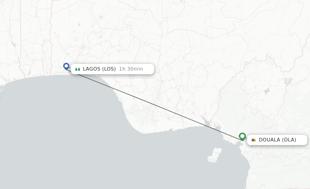 Flights from Douala to Lagos route map