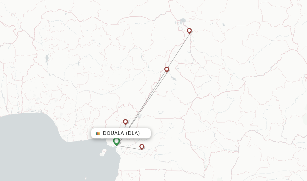 Route map with flights from Douala with Camair-Co