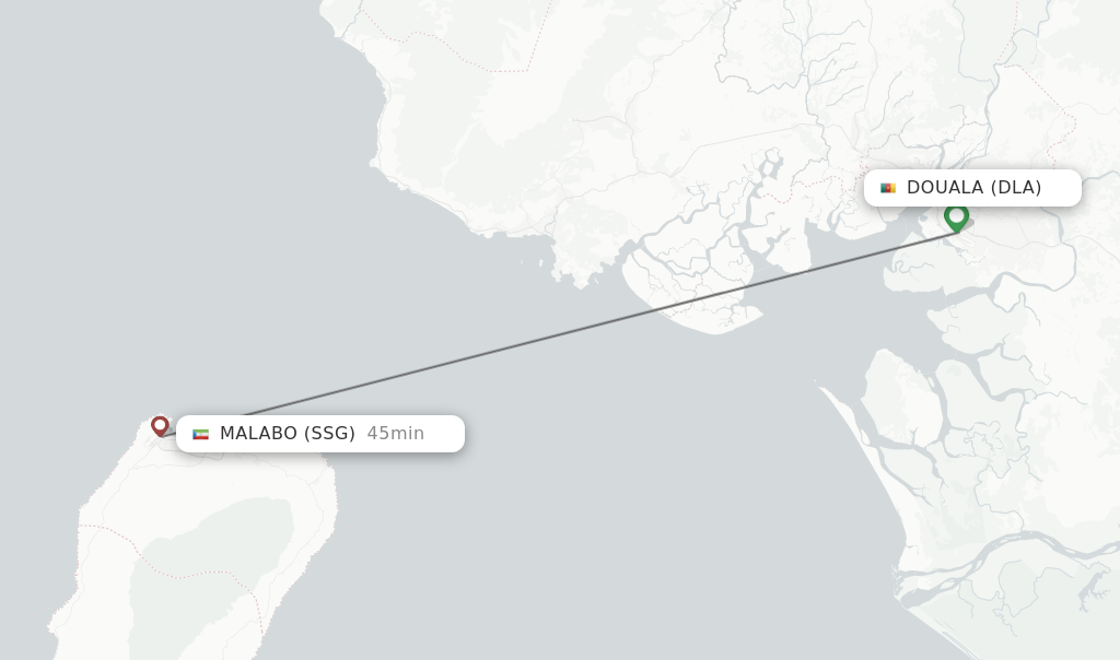 Flights from Douala to Malabo route map