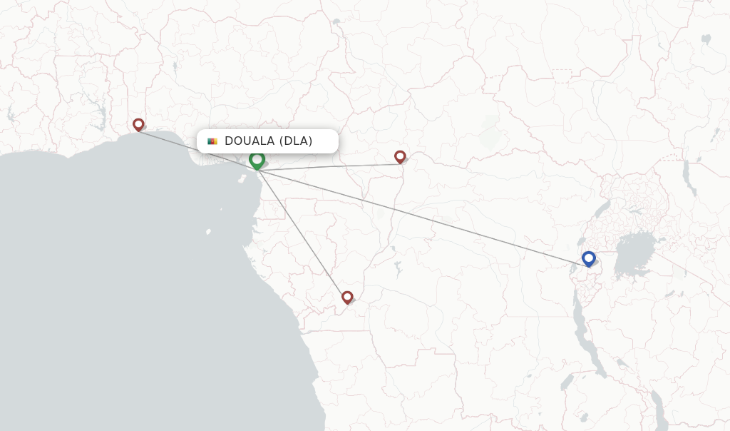 Route map with flights from Douala with RwandAir